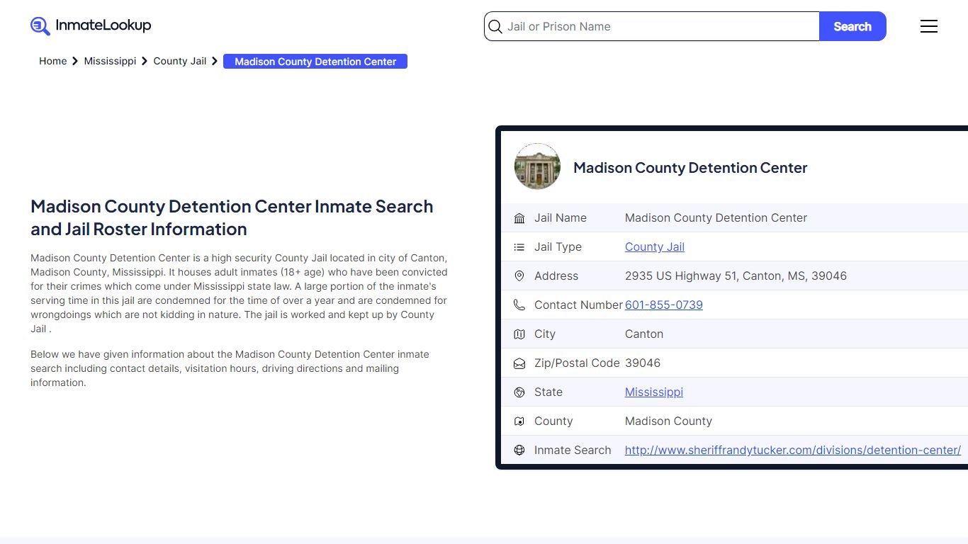 Madison County Detention Center Inmate Search - Canton Mississippi ...